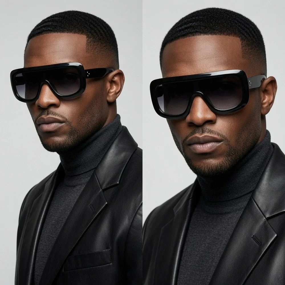 Mens Black Sunglasses Oversized Gradient Gray Lens Triple Dot Rapper Hip HOp New